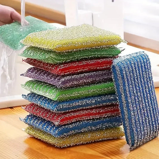 Steel Wire Sponge Wipe Non-stick Oil Brush Double Sided Cleaning Cloth Kitchen Dishcloth Scouring Pad Rag Cleaning Tool
