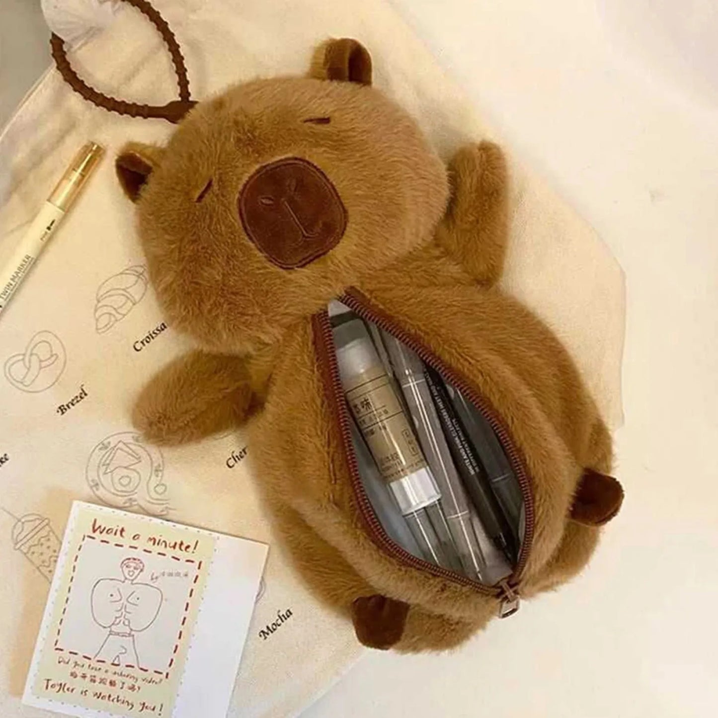 Large Capacity Plush Capybara Pencil Case Multifunctional Storage