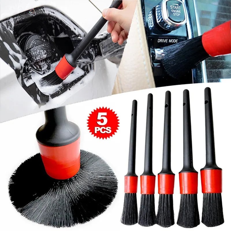 5Pcs Professional Car Detailing Brush Kit - Interior & Wheel Rim