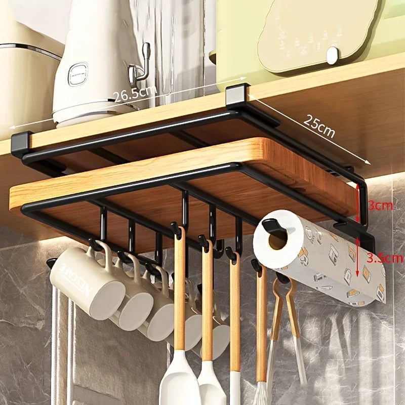 Under Cabinet Kitchen Organizer Rack Multi-Hook Storage Shelf