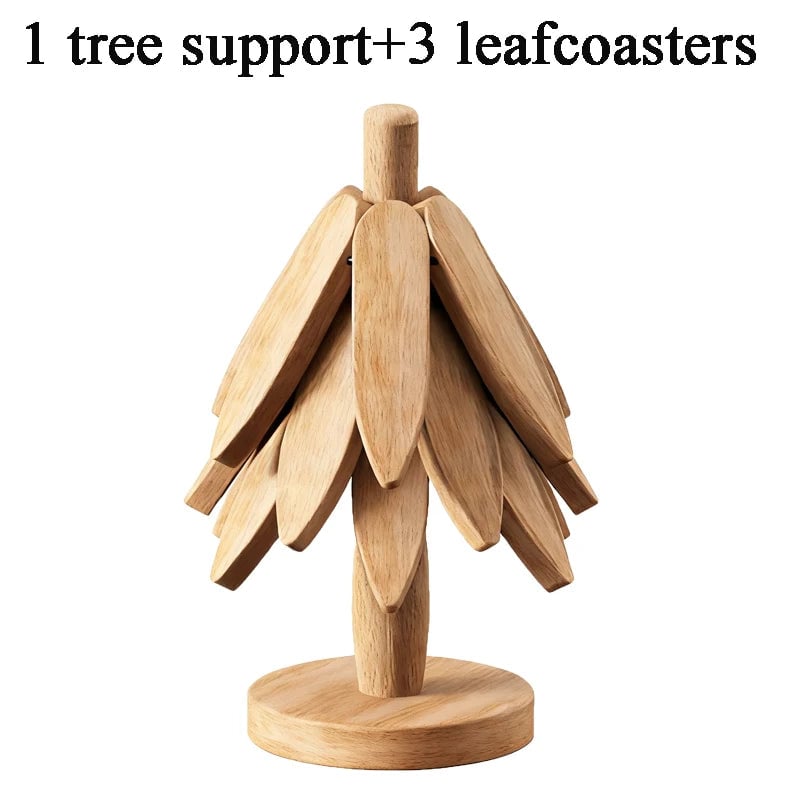 Tree Shape Wooden Trivet Set 4 Foldable Hot Dish Stands Heat Resistant