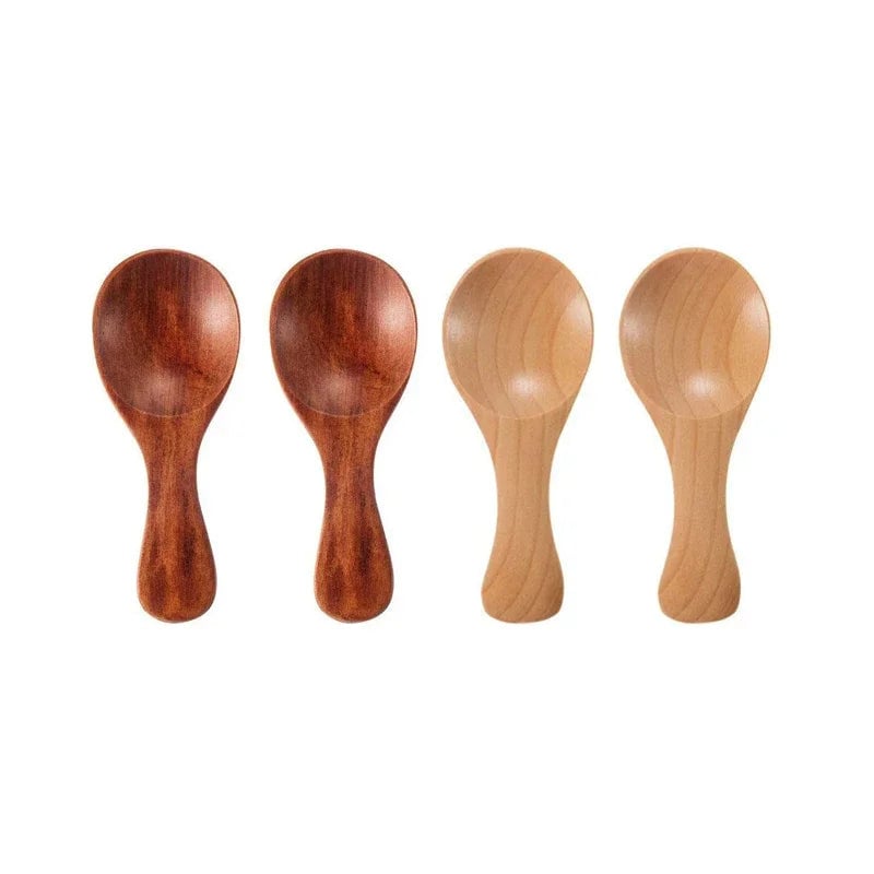 4Pcs Mini Wooden Spoons - Small Kitchen Spice Coffee Tea Scoop Set
