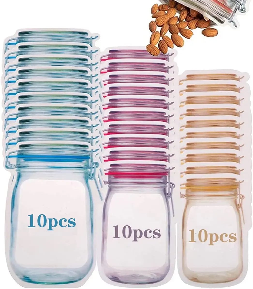 Leakproof Reusable Mason Jar Zipper Bags Multi-Size Food Storage