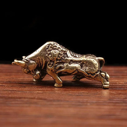 Brass Bullfighting Statue - Lucky Copper Figurine Desktop Ornament