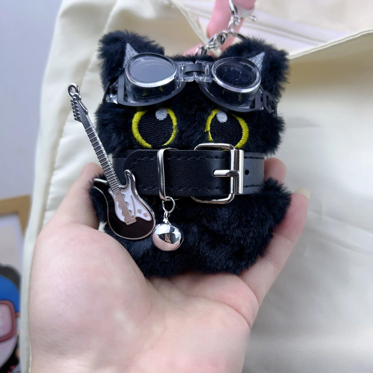 Black Cat Keychain with Big Eyes - Punk Style Bag Charm Accessory