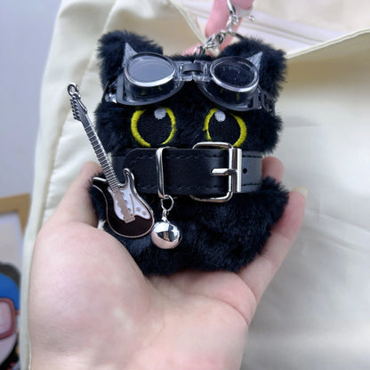 Black Cat Keychain with Big Eyes - Punk Style Bag Charm Accessory