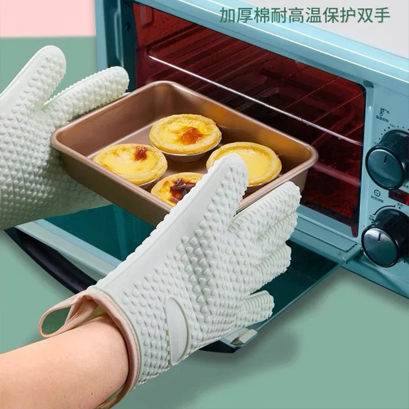 Heat Resistant Silicone Oven Mitts Anti-Scald BBQ Baking Gloves