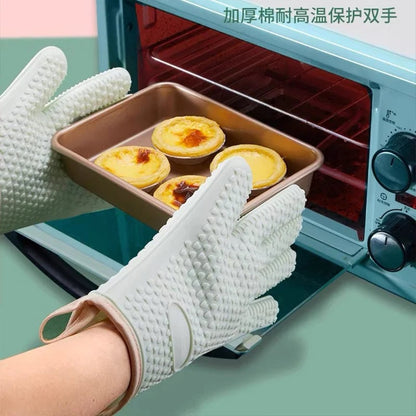 Heat Resistant Silicone Oven Mitts Anti-Scald BBQ Baking Gloves