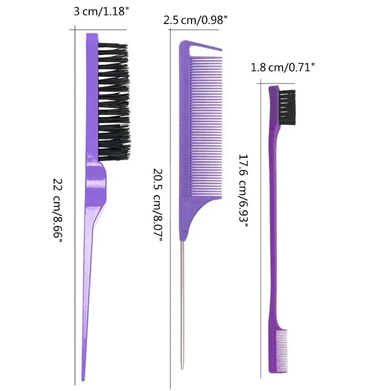 3-Piece Teasing Comb Set - Triple Rat Tail Hair Styling Tools