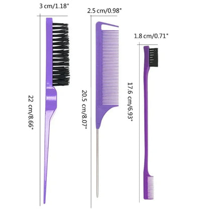 3-Piece Teasing Comb Set - Triple Rat Tail Hair Styling Tools