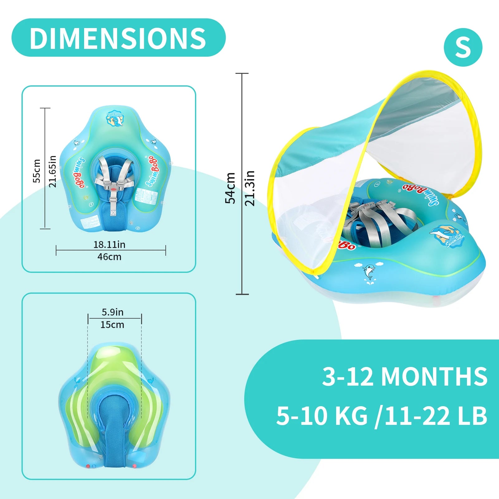 Inflatable Baby Swimming Ring Float with Sun Canopy - Infant Pool