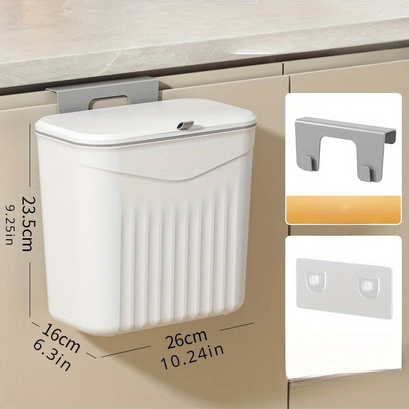 White Wall Mounted Kitchen Trash Bin - Plastic Garbage Storage