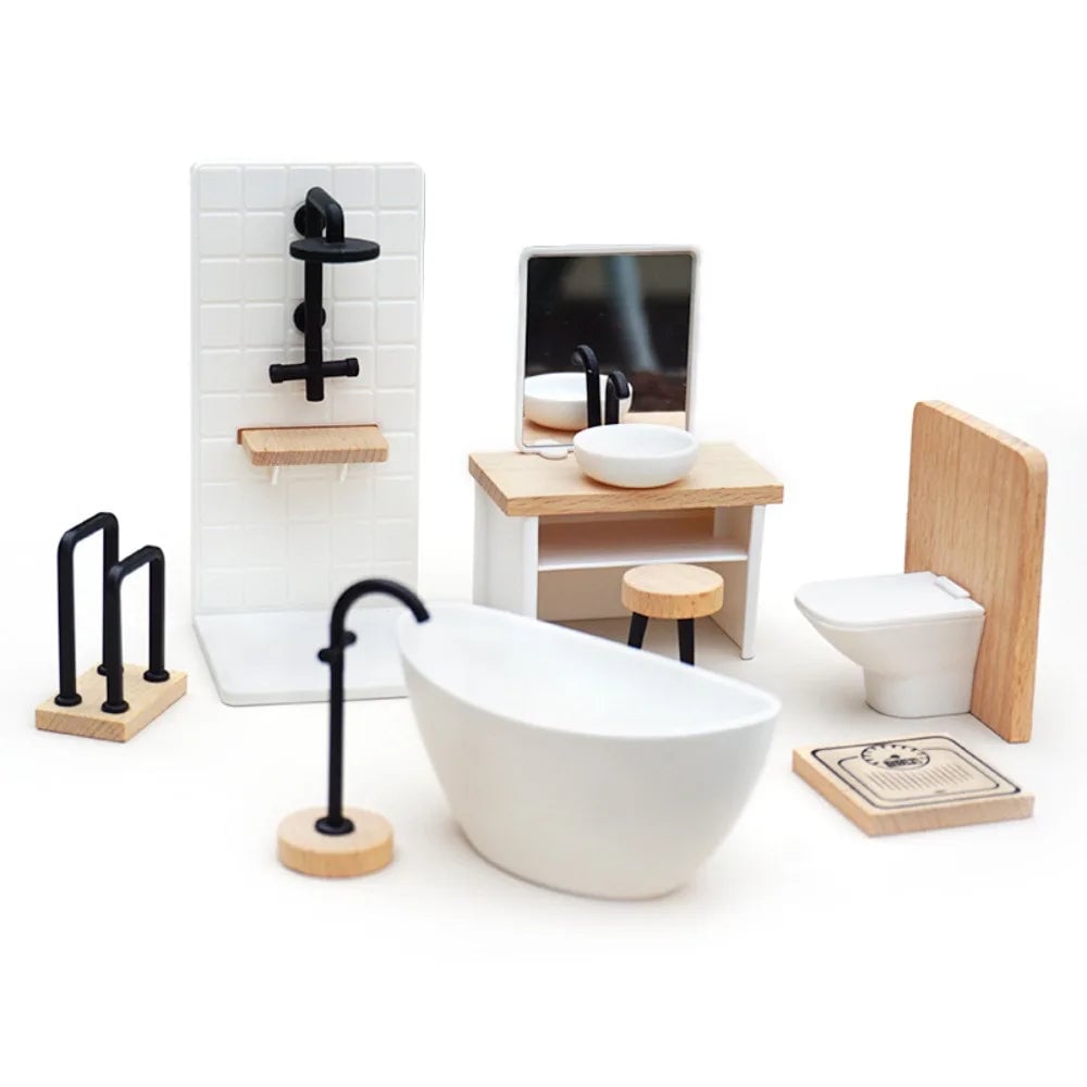 1/12 Scale Dollhouse Bathroom Set - Washbasin Tub Toilet Miniature