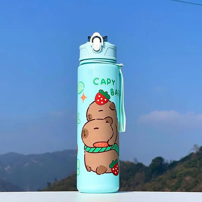 Large Capacity Capybara Straw Water Bottle - Portable Sports Cup 750ml