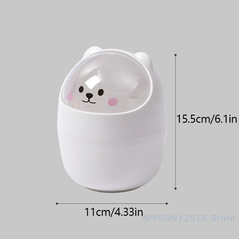 Desktop Wastebasket with Lid | Cartoon Storage Bin | Makeup Organizer
