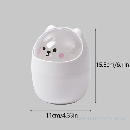 Desktop Wastebasket with Lid | Cartoon Storage Bin | Makeup Organizer