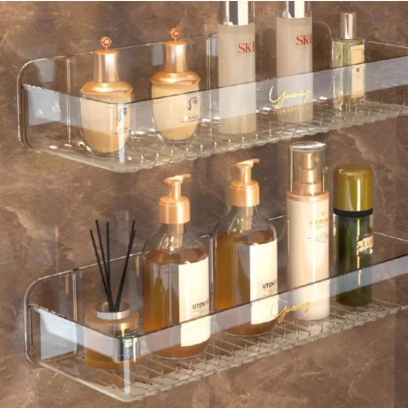 Transparent Wall-Mounted Bathroom Shelf No-Punch Washbasin Rack