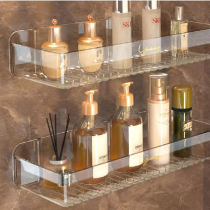 Transparent Wall-Mounted Bathroom Shelf No-Punch Washbasin Rack