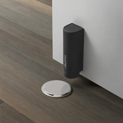 Stainless Steel Magnetic Door Stopper - Nail-Free Gray Black Base