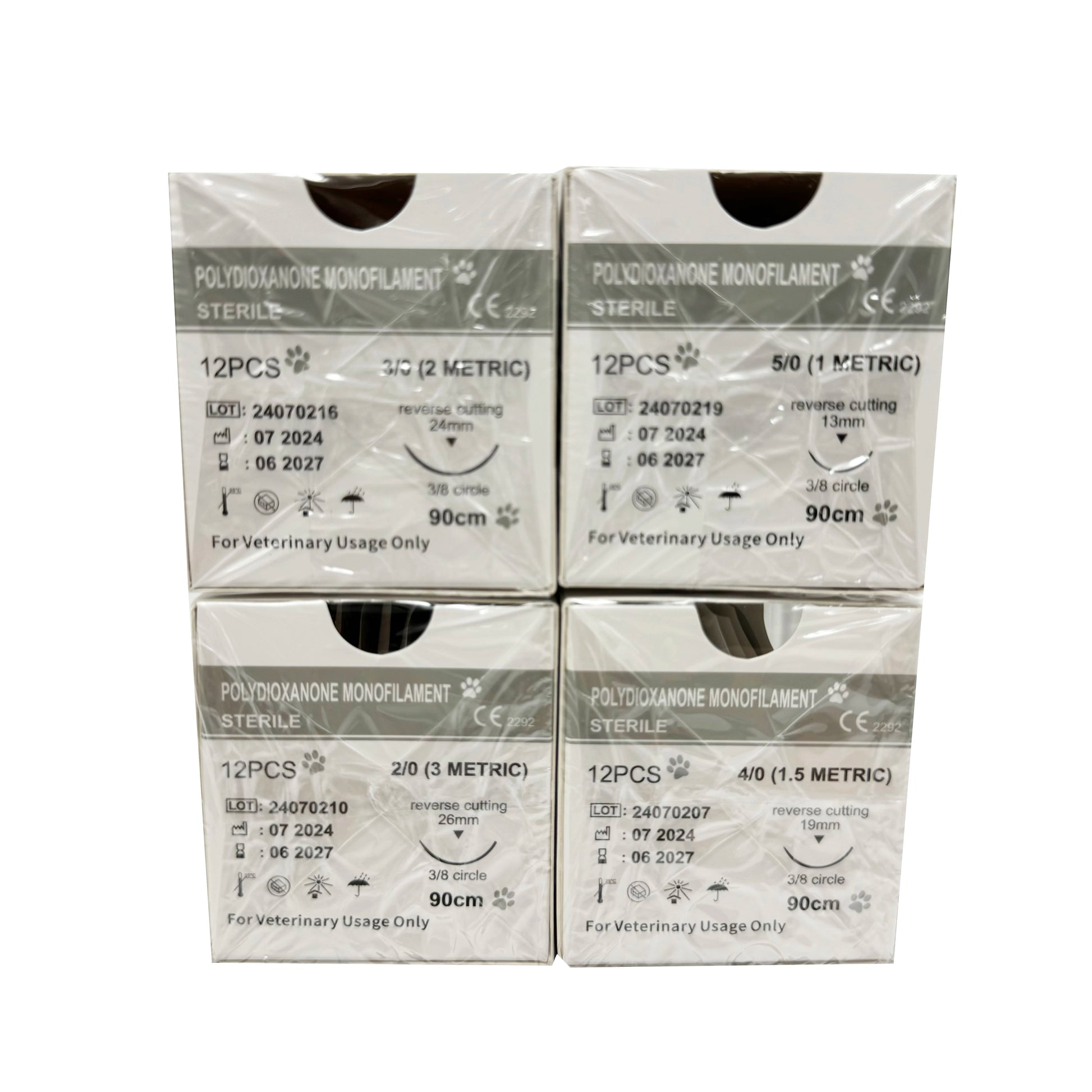 12pcs Pet PDO Sutures 3/8 Circle 90CM Needle 2/0-5/0 Cat Dog Surgery