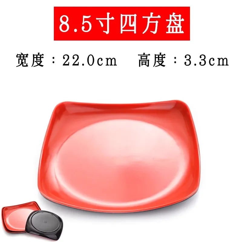 Round Red Melamine Plate - Durable Plastic Self-Service Tableware