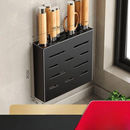 Non-Perforation Wall Mount Kitchen Knife Storage Box Organizer Rack