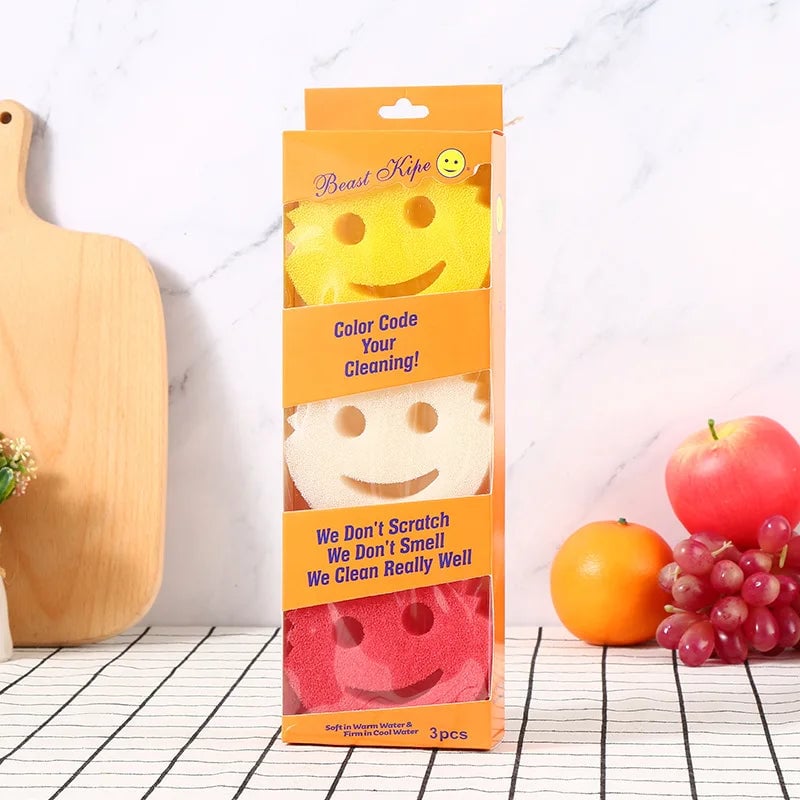 3-Piece Multi-Functional Kitchen Magic Sponge Brushes - Non-Scratch