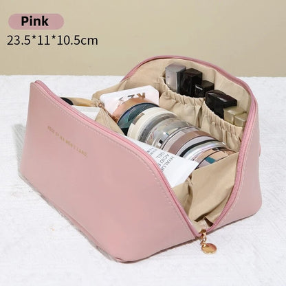 Large Capacity PU Leather Cosmetic Travel Organizer Bag - Portable