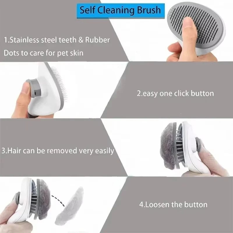 Self-Cleaning Dog Grooming Brush with Massage & Detangling Comb