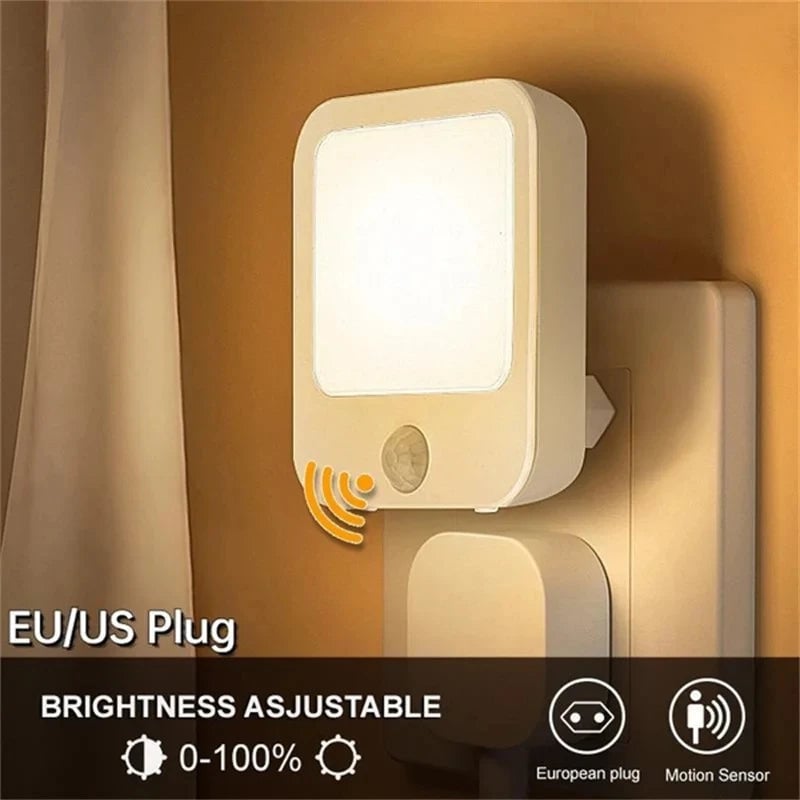 Motion Sensor LED Night Light EU Plug Dimmable Wireless Cabinet