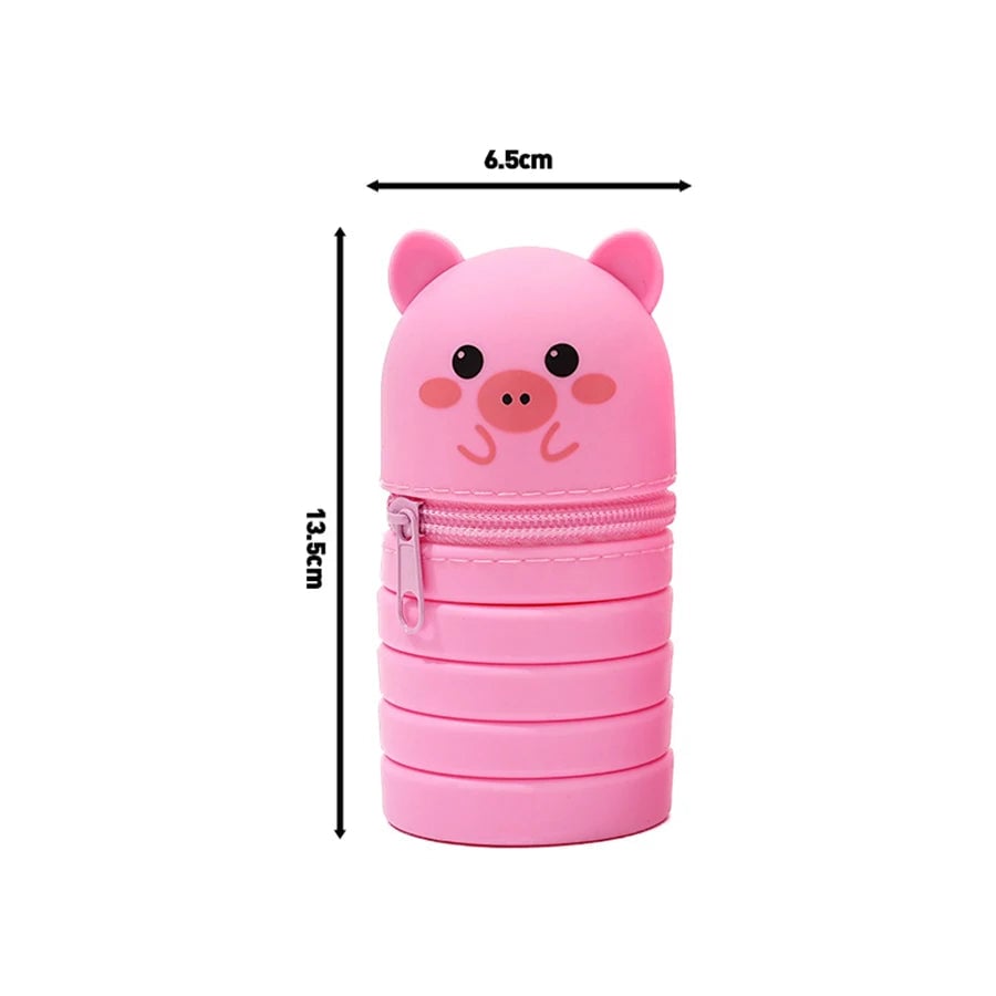 Foldable Silicone Cartoon Animal Pencil Case Desk Organizer Pouch