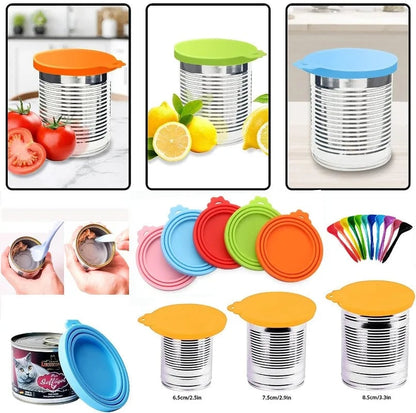 2pcs Reusable Silicone Pet Food Can Covers with Spoon for Dogs Cats