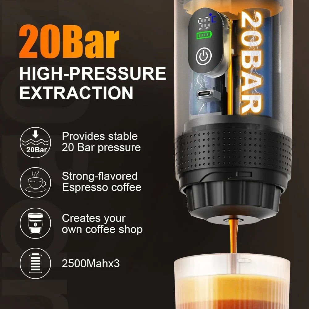 3-in-1 Portable Espresso Machine Digital Display Car Home Coffee Maker