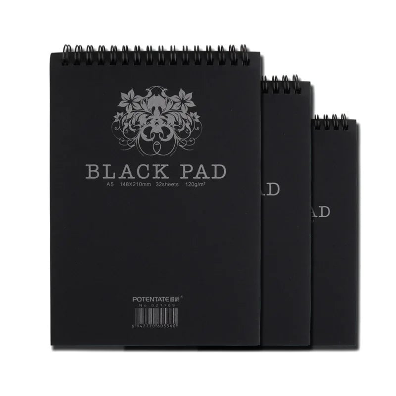 32 Sheet A4/A5 Black Paper Sketchbook 120GSM Spiral Bound Drawing Pad