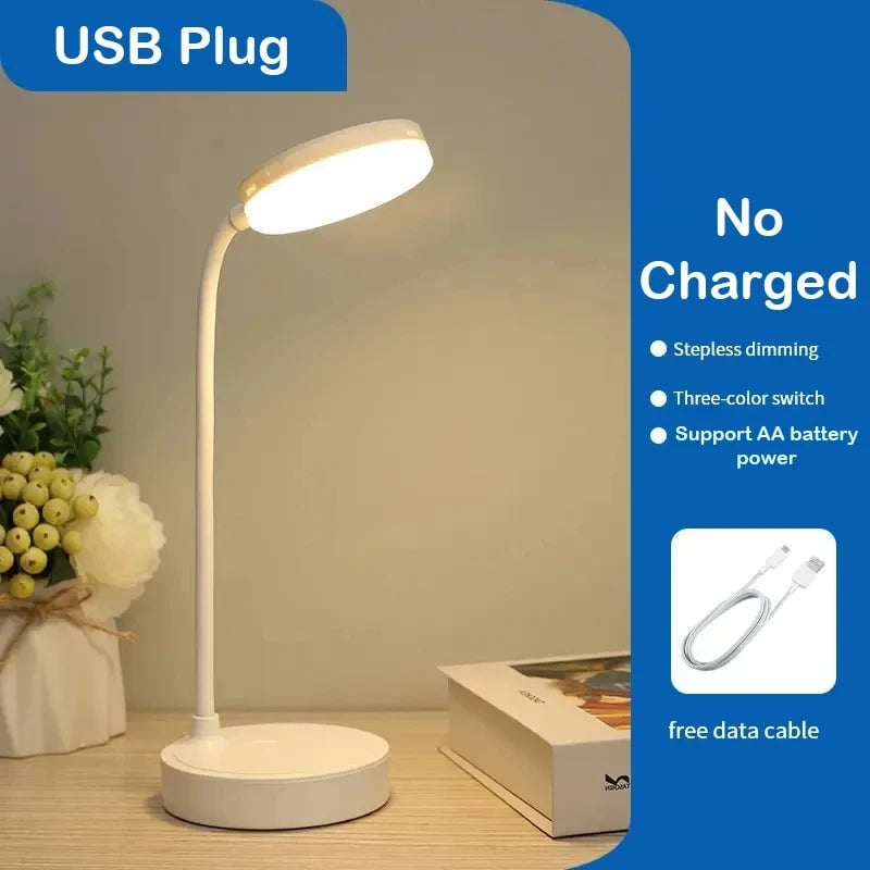 LED Desk Lamp USB Rechargeable 3-Level Dimmable Eye Care Table Light