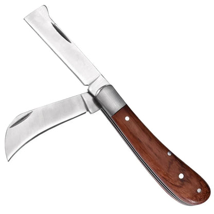 Folding Grafting Knife with Wooden Handle - Pruning Tool for Trees