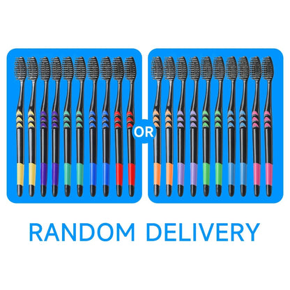 10 Pack Bamboo Charcoal Soft Bristle Toothbrushes for Family Travel