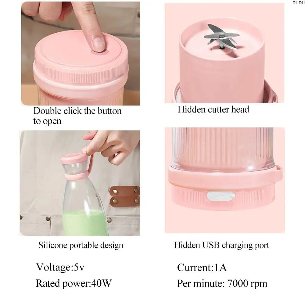 USB Rechargeable Mini Blender 6-Blade Portable Smoothie Maker 380ml