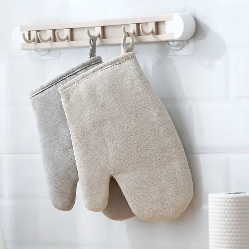 Heat-Resistant Linen Oven Mitts - High-Temperature Kitchen Gloves