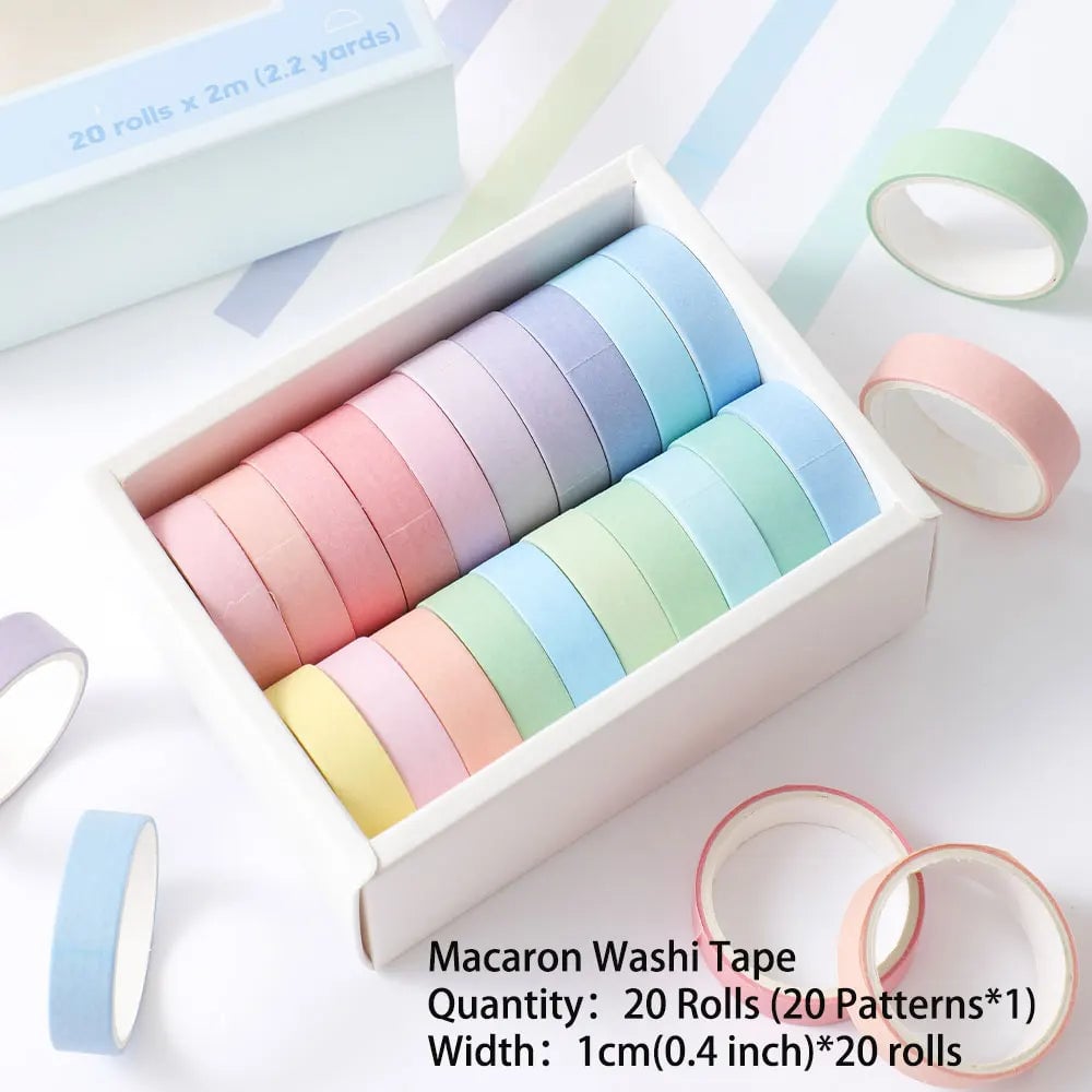 20 Rolls Thin Washi Tape Set - Simple Masking Tape for DIY Crafts