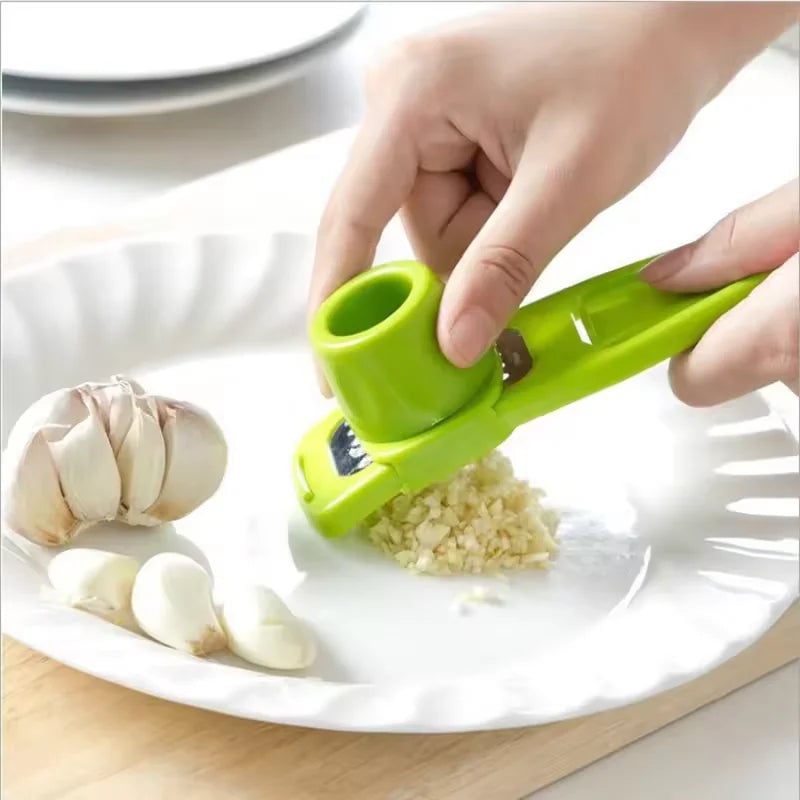 Mini Manual Garlic Press Grinder - Green Kitchen Mashing Tool
