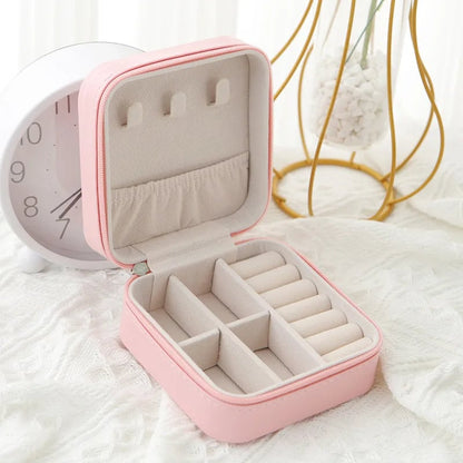 Single Layer Leather Travel Jewelry Box - Classic Black White Pink