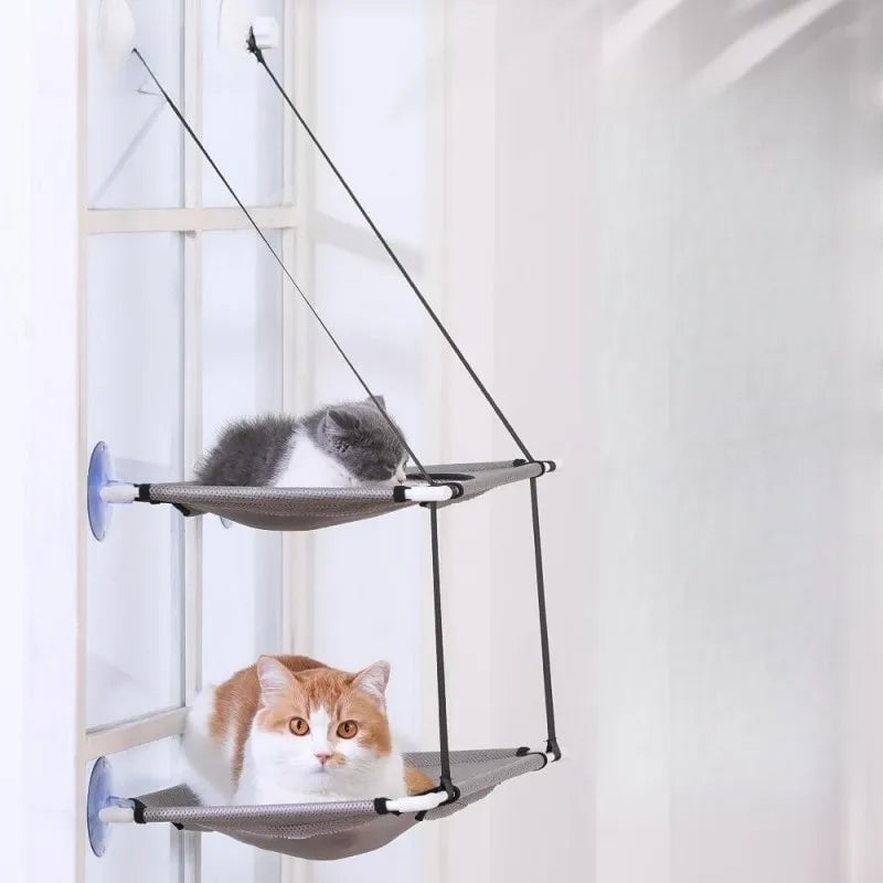 Cat Window Hammock Bed - Double-Decker Suction Cup Wall Mount