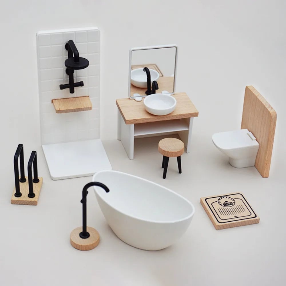 1/12 Scale Dollhouse Bathroom Set - Washbasin Tub Toilet Miniature