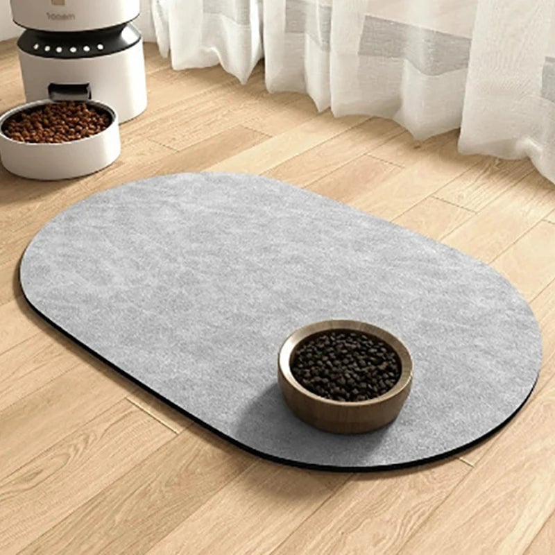 Absorbent Non-Slip Oval Pet Feeding Mat - Quick-Dry Waterproof