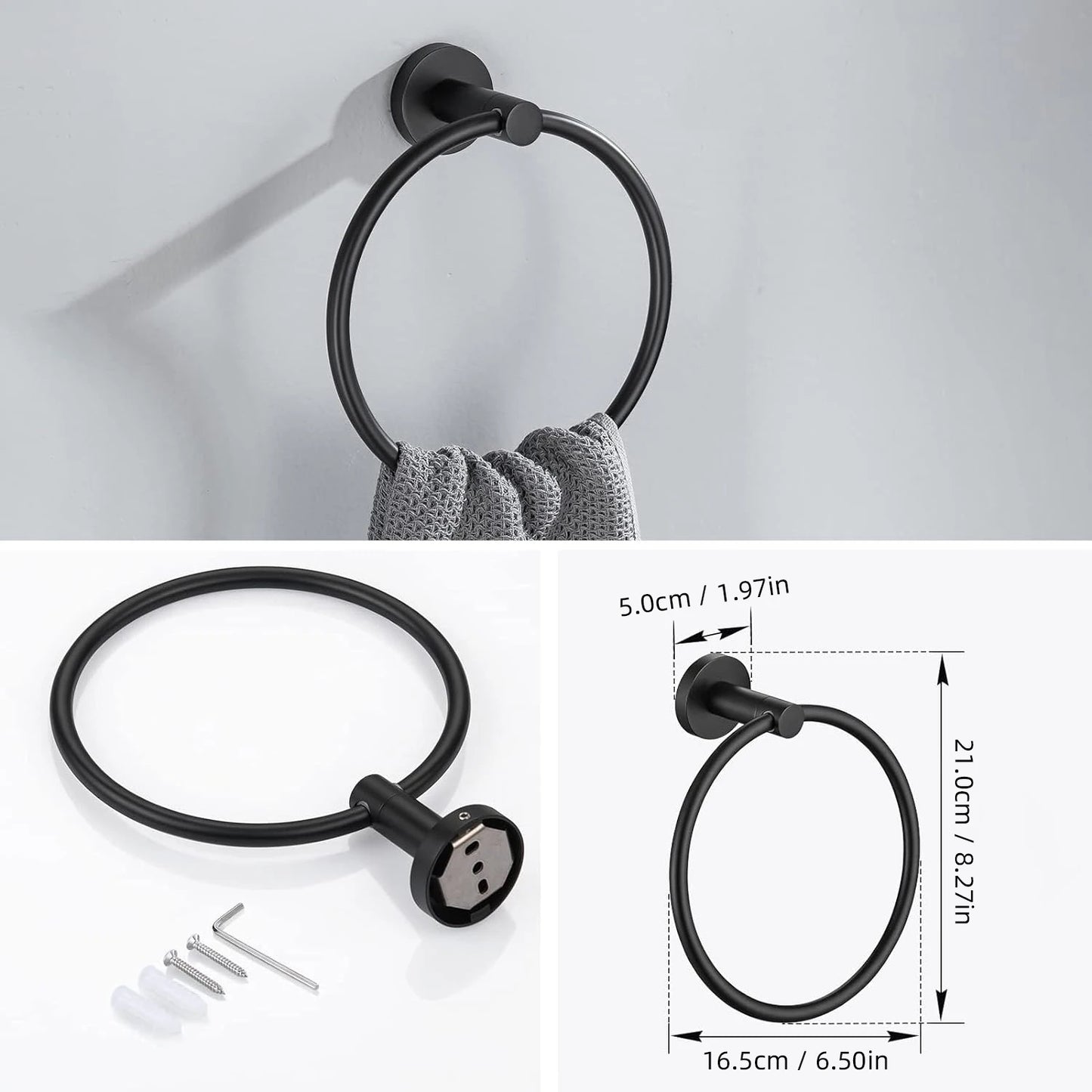 3-Piece Stainless Steel Bathroom Hardware Set - Towel Bar Ring Paper