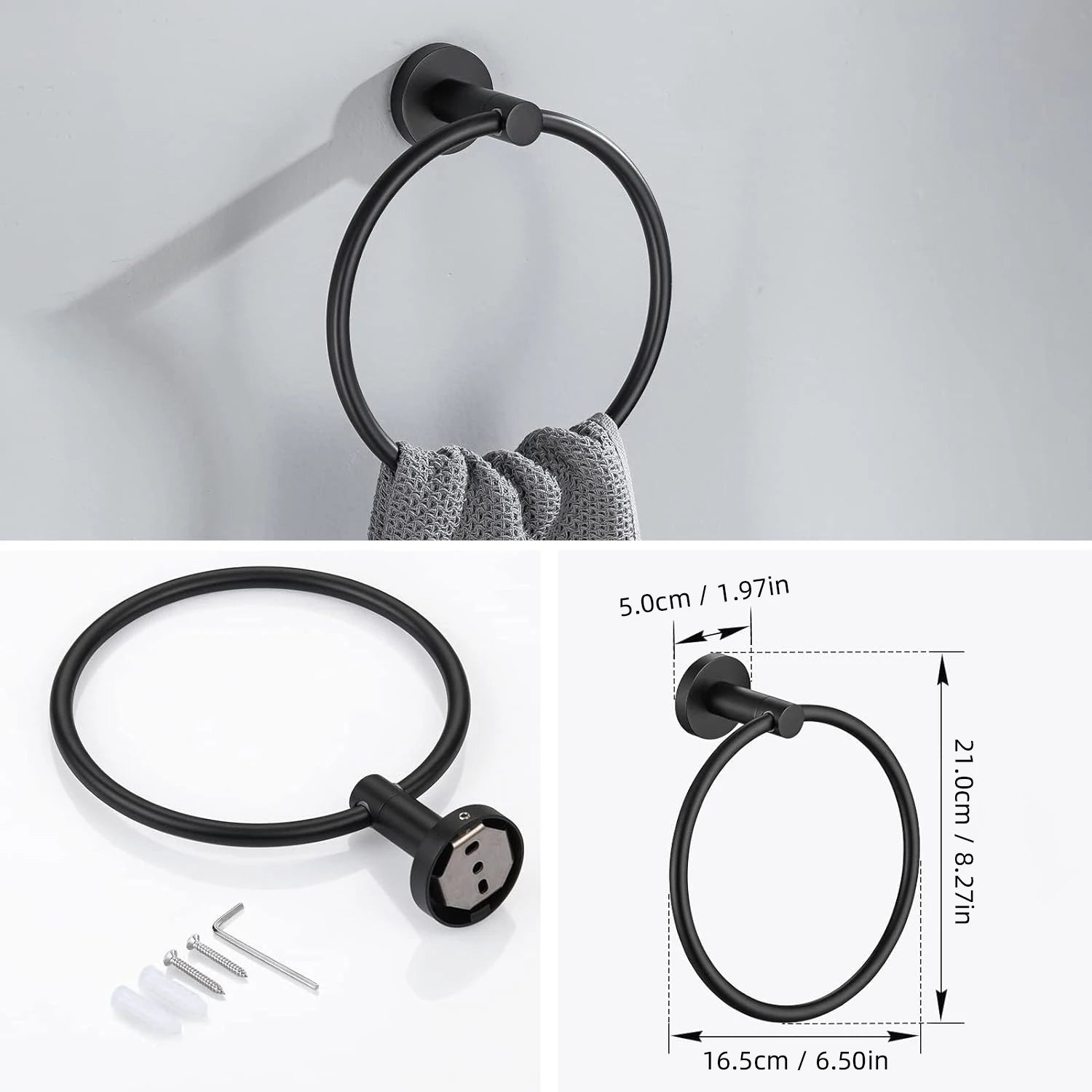 3-Piece Stainless Steel Bathroom Hardware Set - Towel Bar Ring Paper