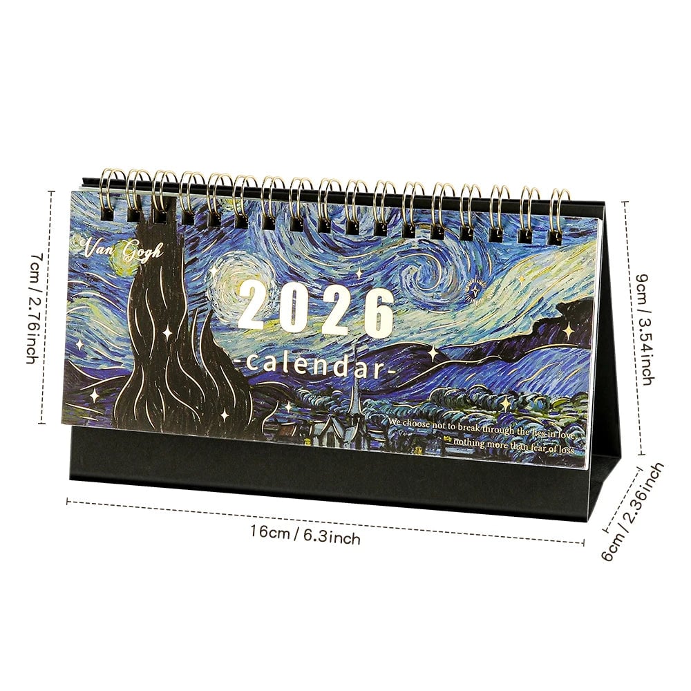 2026 Monthly Desk Calendar Vintage Painting Design With Memo Notes