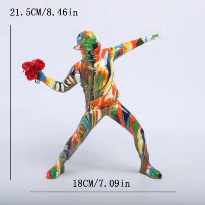 Resin Banksy Flower Thrower Bomber Statue - Home Decor Collectible