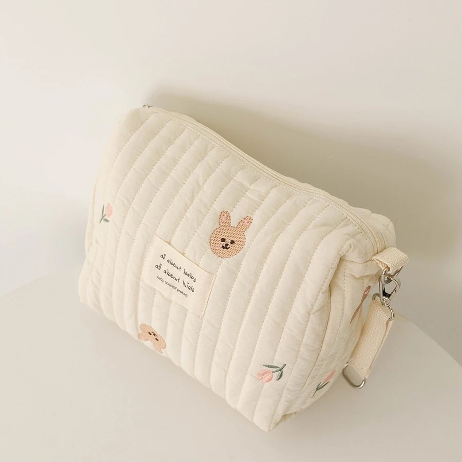 Embroidered Diaper Bag with Cute Print - Travel Baby Nappy Pouch